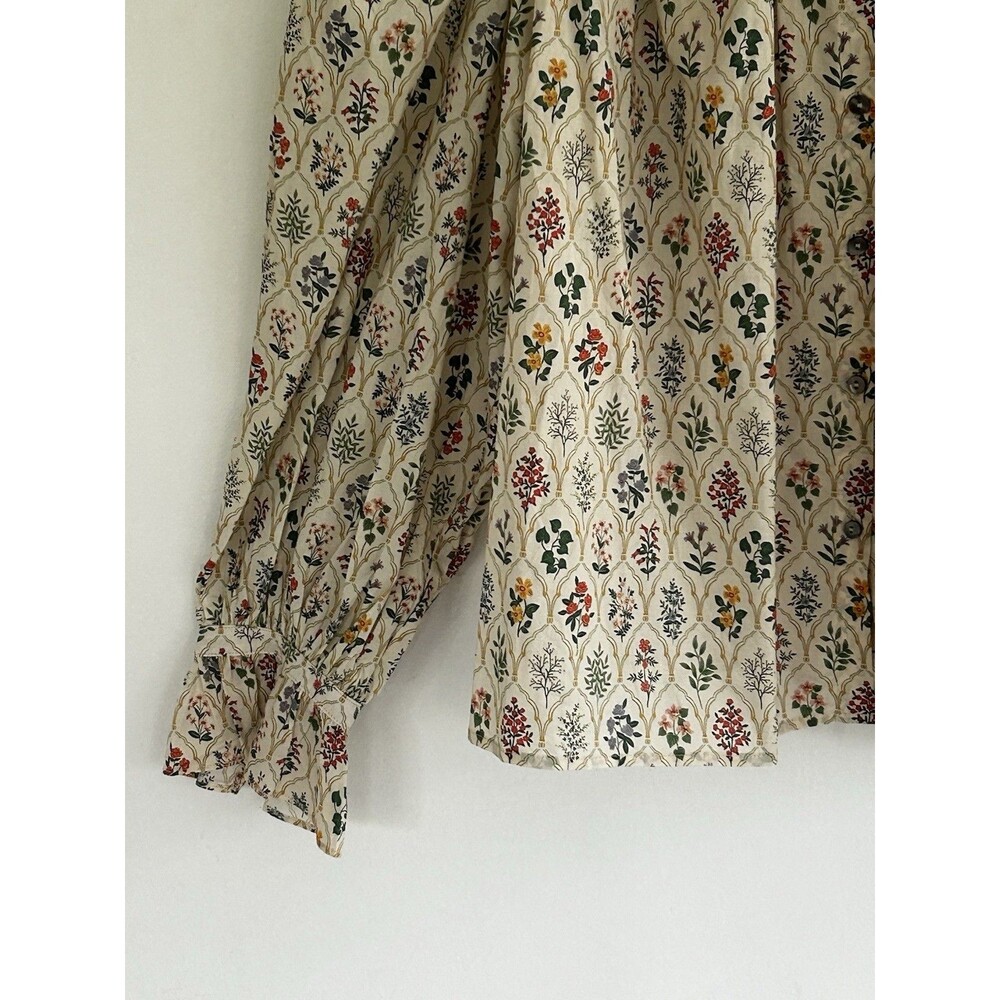 New Entro Garden Party Top Size Large Button Front Ruffle Collar Puff Sleeve - Picture 4 of 9